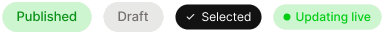PRESSD Status badges: Published, Draft, Selected, and Updating live