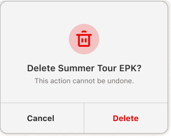PRESSD Delete confirmation: a destructive modal with cancel and delete