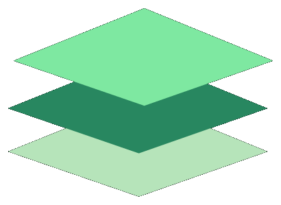 LandMatch favicon: the three-layer mark on its own in mint, jade, and pale green