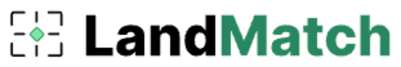 LandMatch logo study: Wordmark with parcel frame