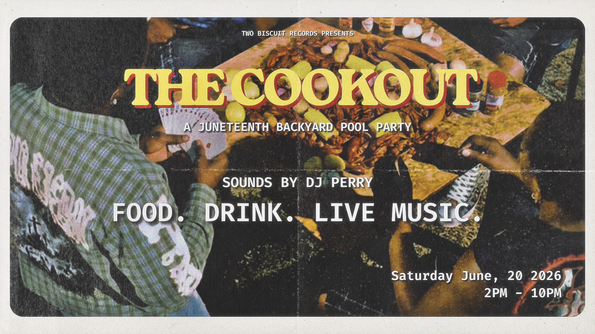 The Cookout landscape graphic, the flyer recomposed at 16:9
