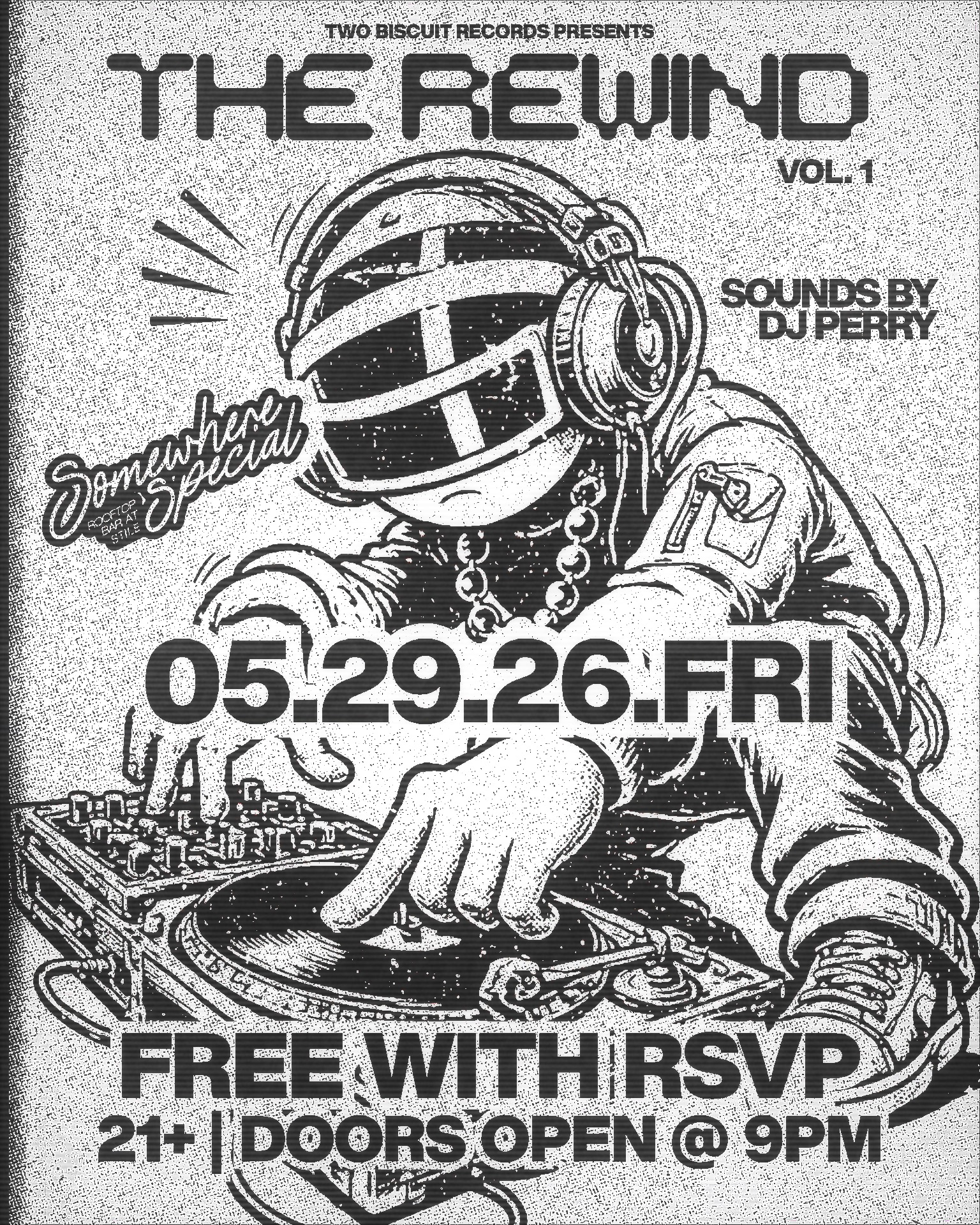 Two Biscuit Records event posters: The Rewind, The Cookout, Ritmo y Sol and R&B Nights fanned together